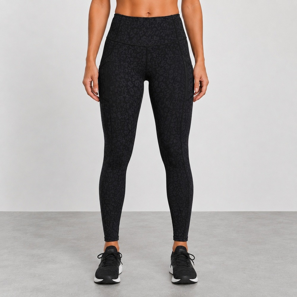 Athleta Rainier Reflective Tight Black Leopard Print Leggings Womens L 54023